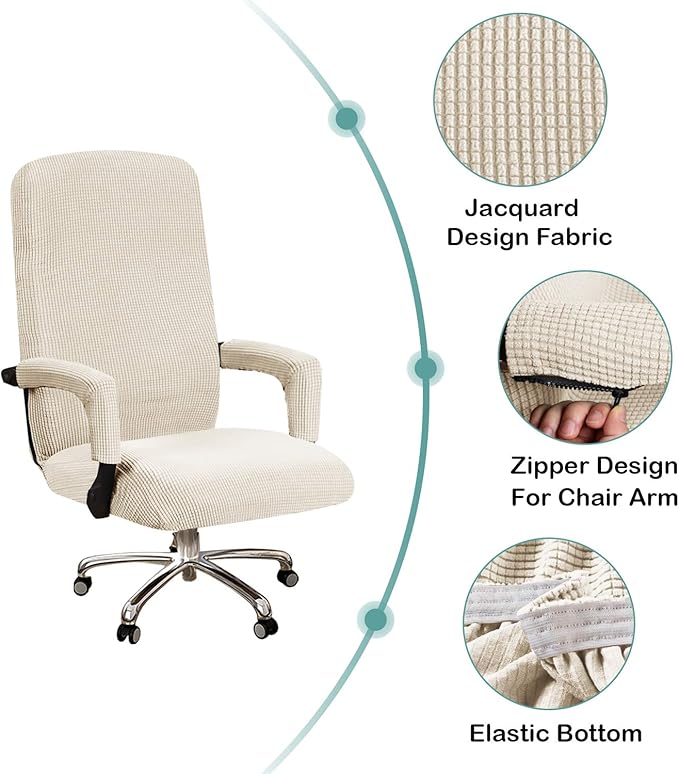 Turquoize Office Chair Cover - Universal Stretch Slipcover for Desk, Computer & Boss Chairs - Rotating Arms - Cats & Dogs - Biscotti Beige