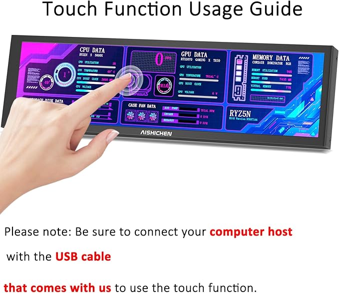 8.8 Inch Small Touchscreen Monitor, PC Temperature Display 1920x480, 60Hz HDMI PC Sensor Panel Display, IPS Mini Screen for Raspberry Pi, AIDA64 CPU RAM Data Temperature Monitor for ARGB Computer Case