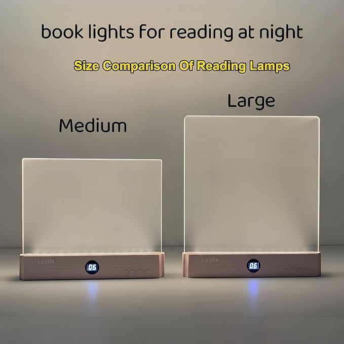 XL LED Flat Book Light for Reading in Bed, Eye Care Stepless Dimmable Reading Lamp with 1-99 Min Auto-Off Timer, Portable USB Rechargeable 1200mAh Battery for Night Time & Travel (Matte Pink)