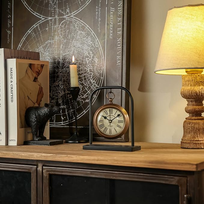 NIKKY HOME Small Retro Desk Clock, Silent Non-Ticking Classic Battery Operated Decorative Table Mantel Shelf Clock for Living Room