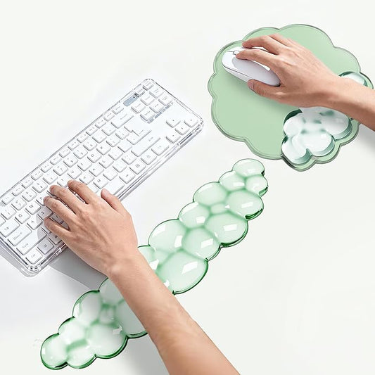Keyboard Wrist Rest Set — Ergonomic Cloud Wrist Rest Keyboard and Mouse Pad, Non-Slip Desk Accessories for Office and Home（Green）