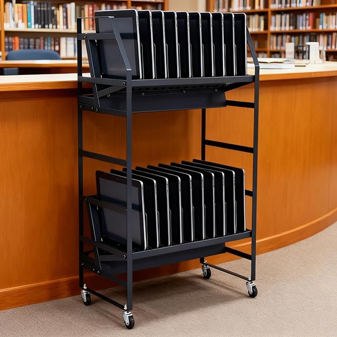 20 Slot Laptop Charging Cart Mobile Open Storage Rack with 4 Removable Wheels, Fits Laptops, Tablets, Ipads for Classrooms, Libraries, Office Desks