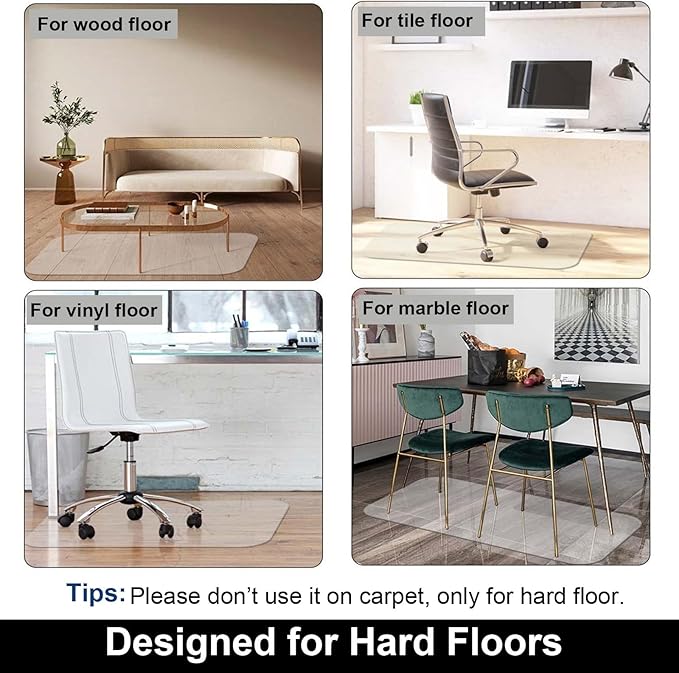AiBOB Office Chair Mat for Hardwood Floor, 36 X 48 inches, Hard Floor Chair Mats Under Computer Desk, Easy Glide for Rolling Chairs, No Curling