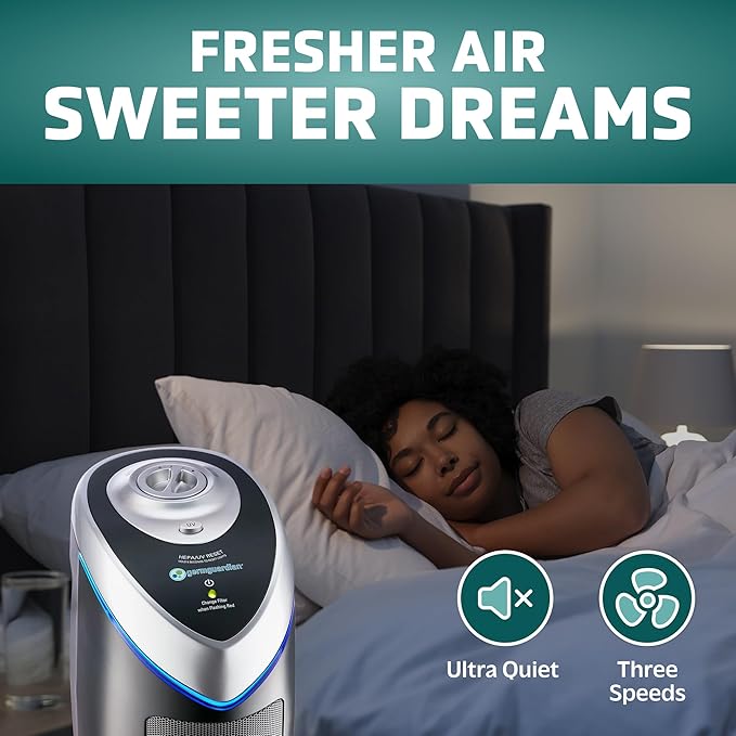 GermGuardian 4-in-1 HEPA Air Purifier for Home, Large Rooms Up to 743 Sq. Ft. with HEPA Air Filter, UV-C Light & Odor Reduction, AC4825E, 22 Tower Gray"