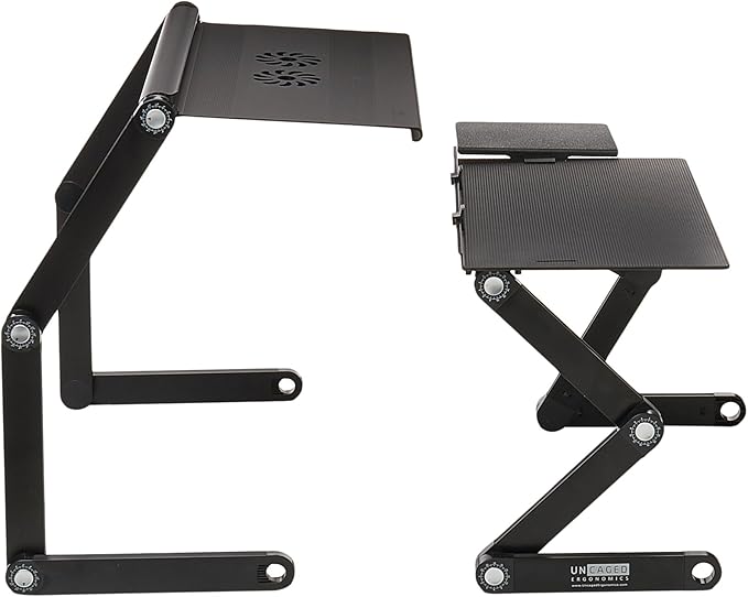 WorkEZ Adjustable Standing Desk Converter w/2 Fans & 3 USB Ports, Sit to Stand Desk Riser Monitor Standing Computer Desk, Height & Angle Negative Tilt