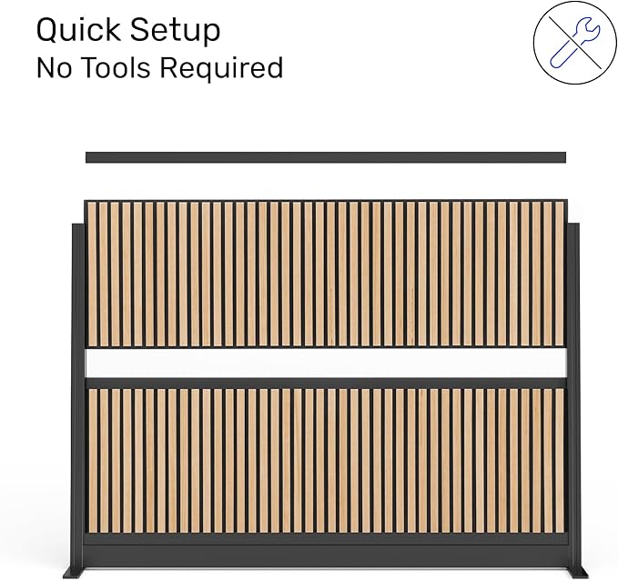 Grove Modular Wall | Room Divider with Faux Wood Slats, Sound Dampening Panels | Expandable Office Partition for Privacy & Stability (70" x 48")