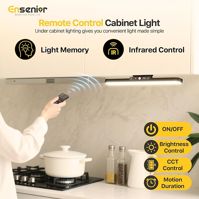 Rechargeable Motion Sensor Light Bar, 2000mAh Dimmable Under Cabinet Lighting Wireless with Digital Battery Display, 130° Rotatable Magnetic Closet Lights, Remote Control Stick on Lights Dorm