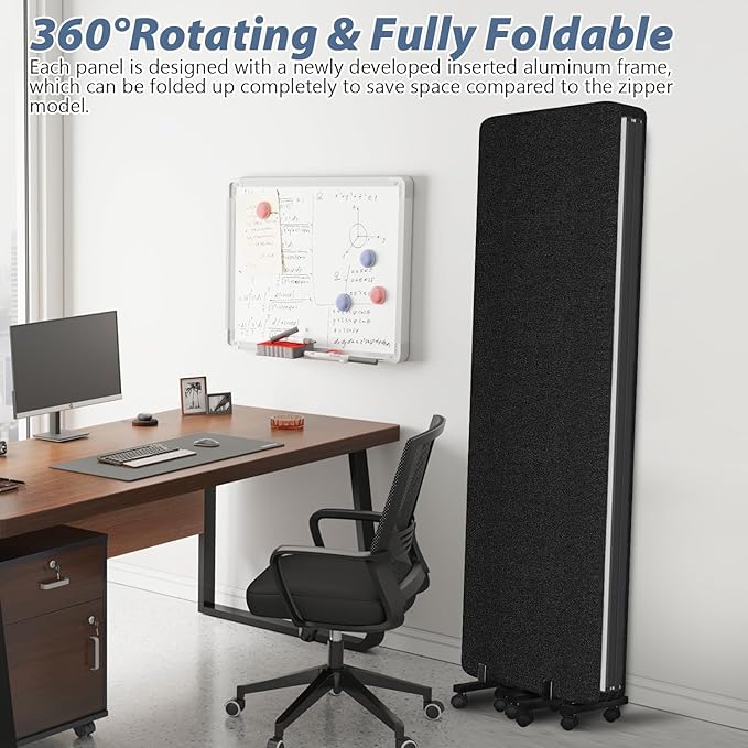 Room Divider Soundproof Privacy Panel with Wheels, 3 Panel Wall Divider (Aluminum Frame) for Room Partition, Folding Room Dividers Space Separation Office Cubicle Wall Divider Sound Proof Separator