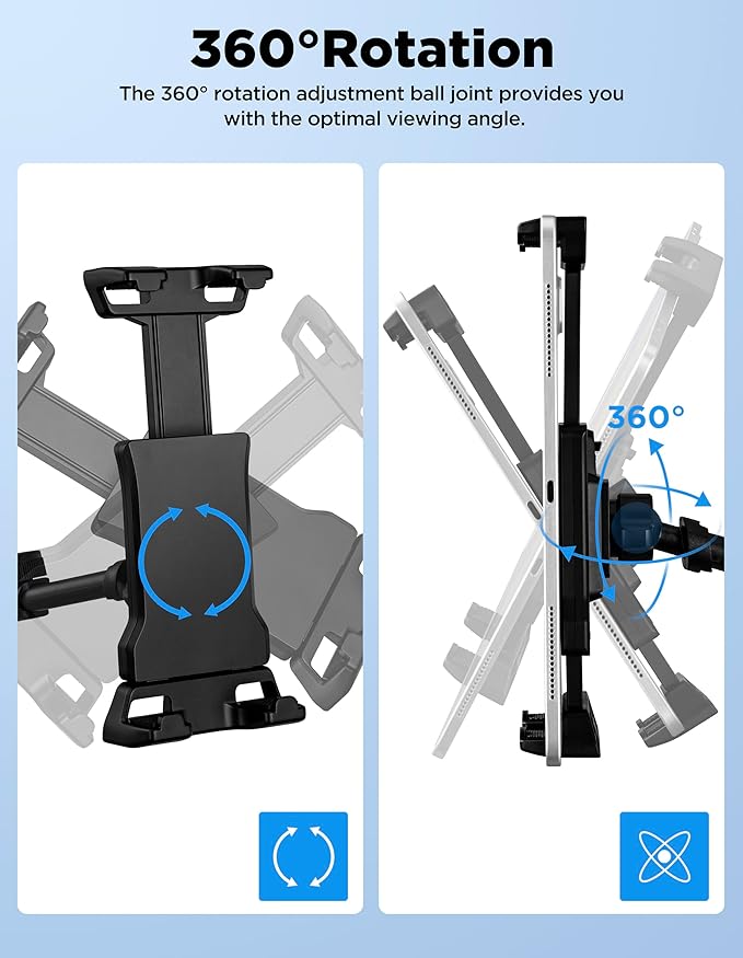 Tablet Holder for Mic Stand with Power Bank Clip - Adjustable iPad/iPhone Mount for Music Stand, Compatible with Screen Devices from 4.7-13.5" Smartphones, Android - Outdoor Streaming & Recording