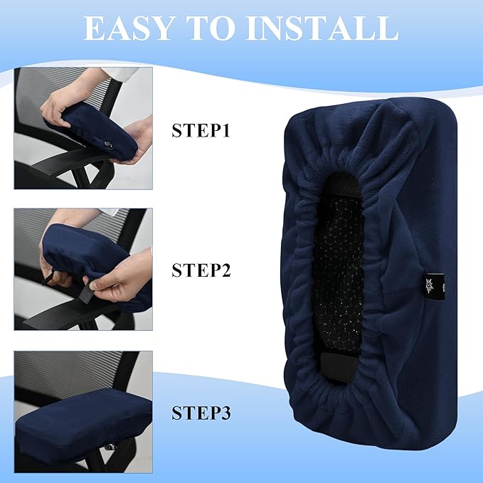 SPRING SEAON Office Chair Arm Covers Soft Memory Foam Arm Rest Pads Short Plush Gaming Chair Armrest Cushion Provide Cushioning for Elbows and Forearms 2 Pack Chair Covers for Arms Navy Blue