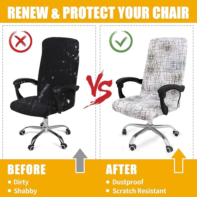 Smiry Stretch Printed Office Computer Chair Covers, Universal Desk Rotating Chair Slipcovers Removable Washable, Soft Fit Anti-Dust Spandex Protector Cover with Zipper, Brown and White