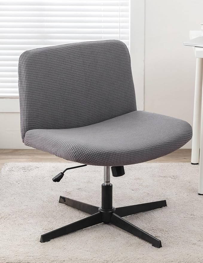 LavishCover Armless Chair Cover Office Desk Chair Cover, Waterproof and Elastic Criss Cross Chair Cover, Exquisite Vanity Chair Cover, Mid Back Wide Seat Accent Chair Covers(Grey,Corn, Just the Cover)