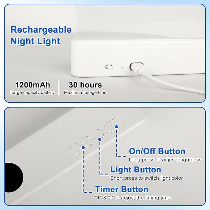 Smart Led Reading Light, Book Light Treasure Box, Rechargeable Clear LED Flat Reading Light with 3 Colors & Timer, Doodle Table Study Lamp, The Quiet Reader's Dream Lights (White)