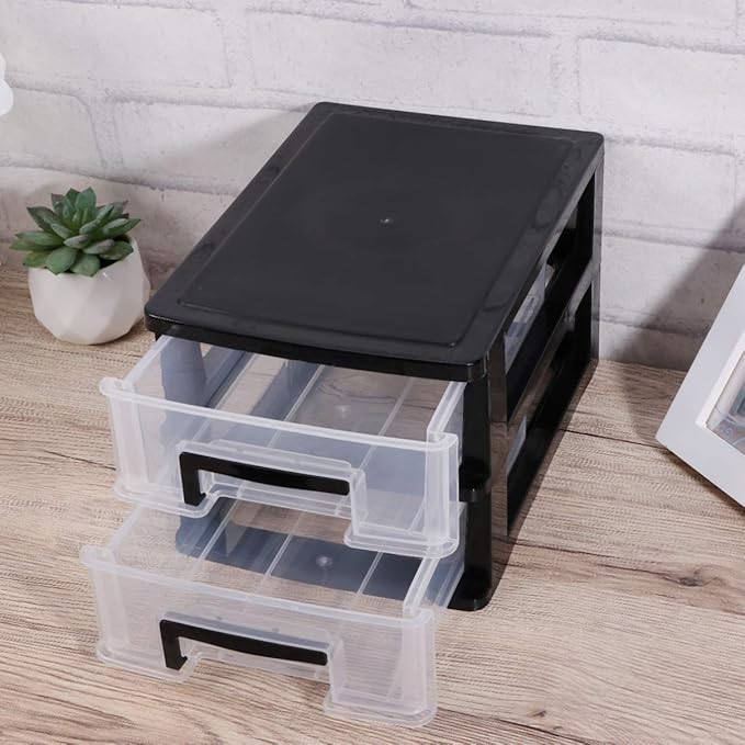 DOITOOL 2 Tier Plastic Drawer Type Closet, Plastic Home Office Storage Organizer, Makeup Organizer Storage Station Cube, Cosmetics Jewelry Storage Box for Bathroom, Dorm, Desk, Countertop, Office