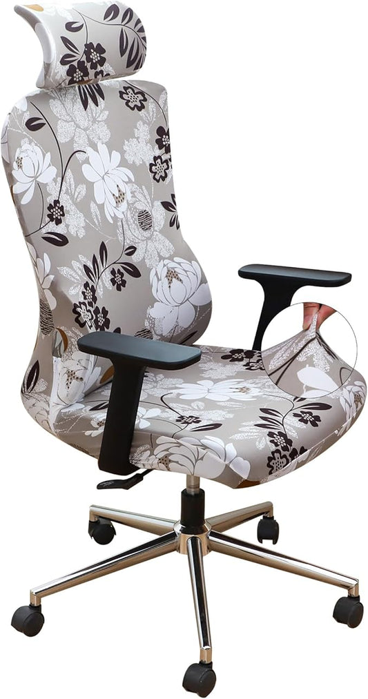 Ergonomic Office Chair Covers Set with Headrest Cover Floral 2 Pieces Stretch Desk Computer Office Chair and Headrest Slipcovers Washable