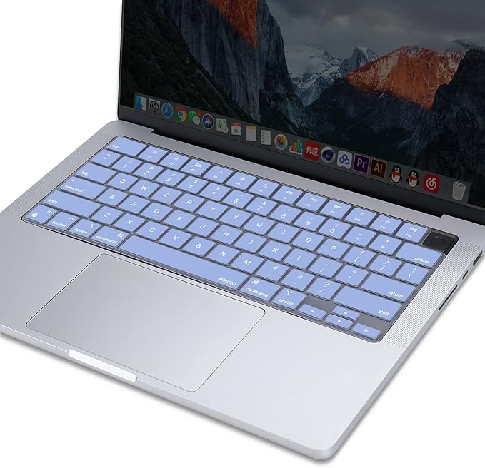 MOSISO Keyboard Cover Skin Compatible with MacBook Air 15 inch M3 A3114 M2 A2941/Air 13.6 A3113 A2681/Pro 14/16 M4 M3 M2 M1, Serenity Blue