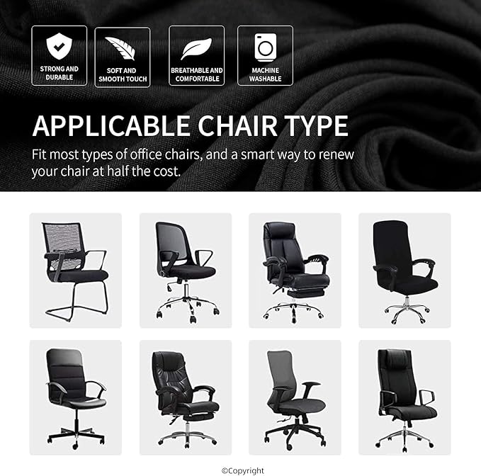Water Resistant Stretch Computer Office Chair Cover with Durable Zipper Universal Washable Removable Spandex Rotating Boss Chair Slipcovers Anti-dust Soft Desk Chair Seat Protector for Dogs Cats Pets