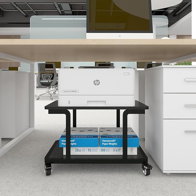 Natwind 2 Tier Laser Printer Stand,24''x20''x15'' Large Printer Table Copier Stand Under Desk,Heavy Duty Rolling Cart with Paper Storage Shelf,Printer Holder on Wheels for Home Office (Black)