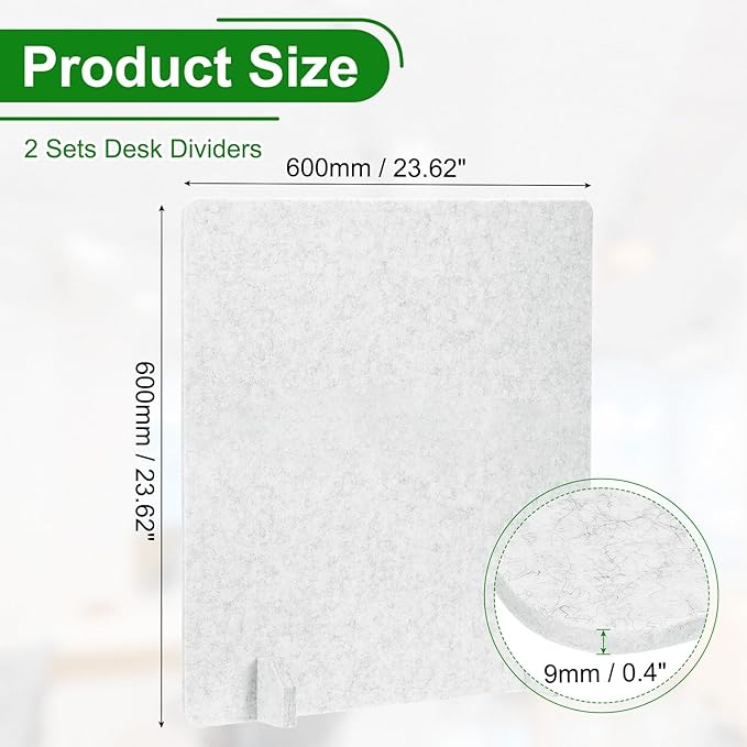 PATIKIL Desk Dividers 24" x 24", 2 Pack Desk Privacy Panel Freestanding Noise Reducing Partition Acoustic Panel with 4Pcs Support Feet for Testing Office Home Library, Light Gray Style C