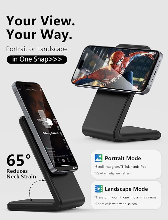 Mag.Safe Charger - iPhone Charger Stand, Fast Magnetic Wireless Charger for iPhone 17/16/15/14/13/12 Series - Black (2pack)