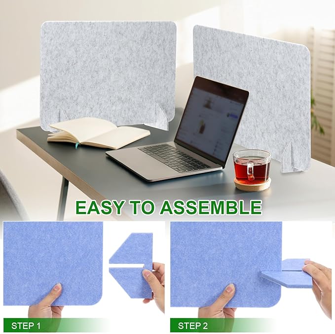 PATIKIL Desk Divider, 4 Set 24 x 16 Inch Acoustic Freestanding Desk Divider Desk Privacy Panel with 8 Pcs Support Feet for Library Office Workstation,Green