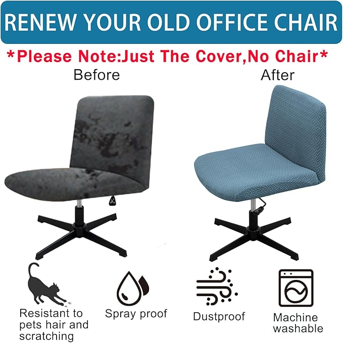 Vanity Chair Cover Criss Cross Chair Cover Elastic Armless Chair Slipcover Armless Chair Covers Office Chair Covers (Blue,Just The Cover,No Chair)