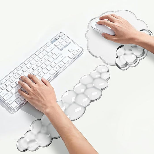 Keyboard Wrist Rest Set — Ergonomic Cloud Gel Wrist Rest Keyboard and Mouse Pad, Non-Slip Desk Accessories for Office and Home（White）