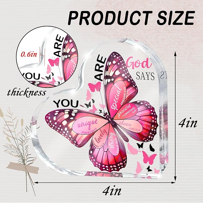 Christian Gifts for Women, 4 Inch Butterfly Acrylic Keepsake, Inspirational Gift for Friends, Mom, Sister, Girls, Female Coworkers, Christians, Religious Spiritual or Valentine's Day Gift