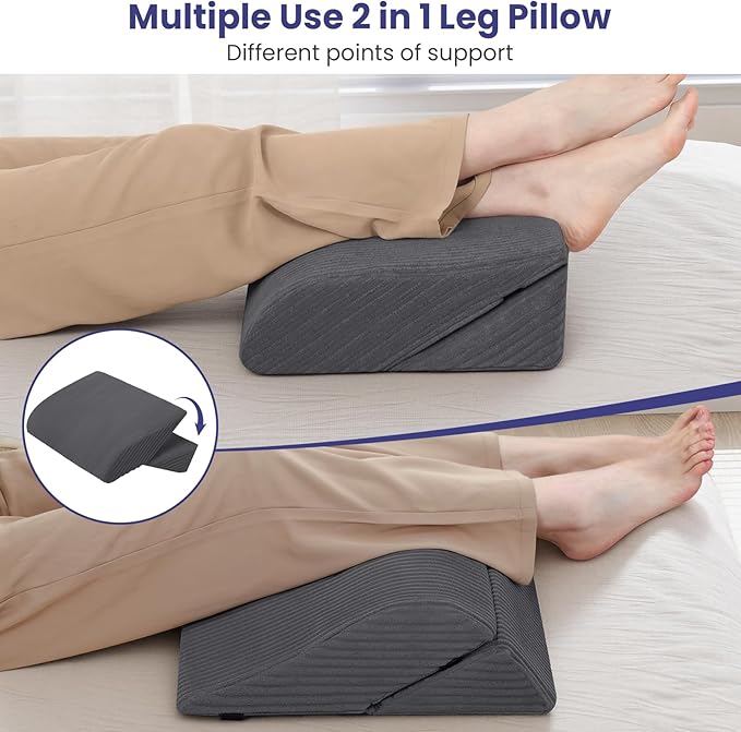 idee-home Recliner Leg Rest Cushion, Recliner Footrest Extender Pillow with Removable Corduroy Cover, 2 in 1 Foldable Ergonomic Foot Pillow Back & Lumbar Support Cushion for Bed Sofa Couch, Dark Grey