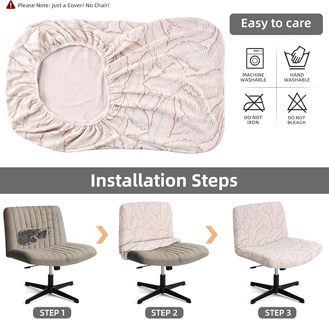 Fuloon Criss Cross Chair Cover, Stretchable, Solid Jacquard, Armless Chair Slipcovers for Office/Desk/Mid Back Wide Seat/Computer/Task/Vanity Chair (Reed -Shaped Jacquard, Pink)