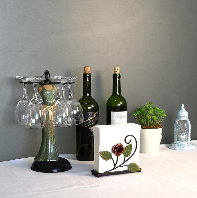 OwlGift Multicolor Napkin Holder – Rose Design Metal Napkin Storage for Tables Modern Serviette Organizer – Tissue Dispenser Perfect for Outdoor Events – Decorative Clear Cocktail Napkin Kitchen Décor