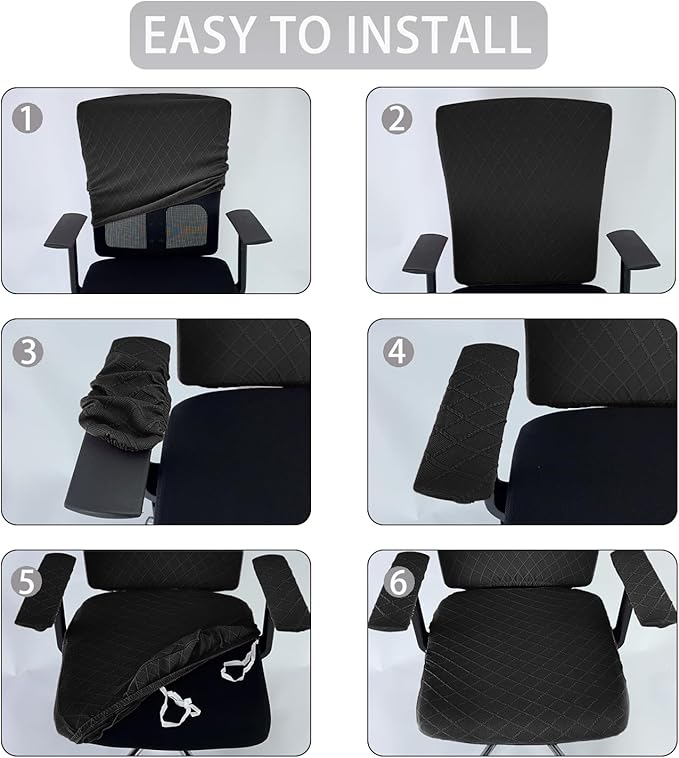 4 Pcs Office Chair Cover Set with 4 Extra Elastic Straps Universal Protective Office Chair Covers Stretchable Desk Chair Cover Office Armrest Cushion Backrest for Rotating Chair (Black)