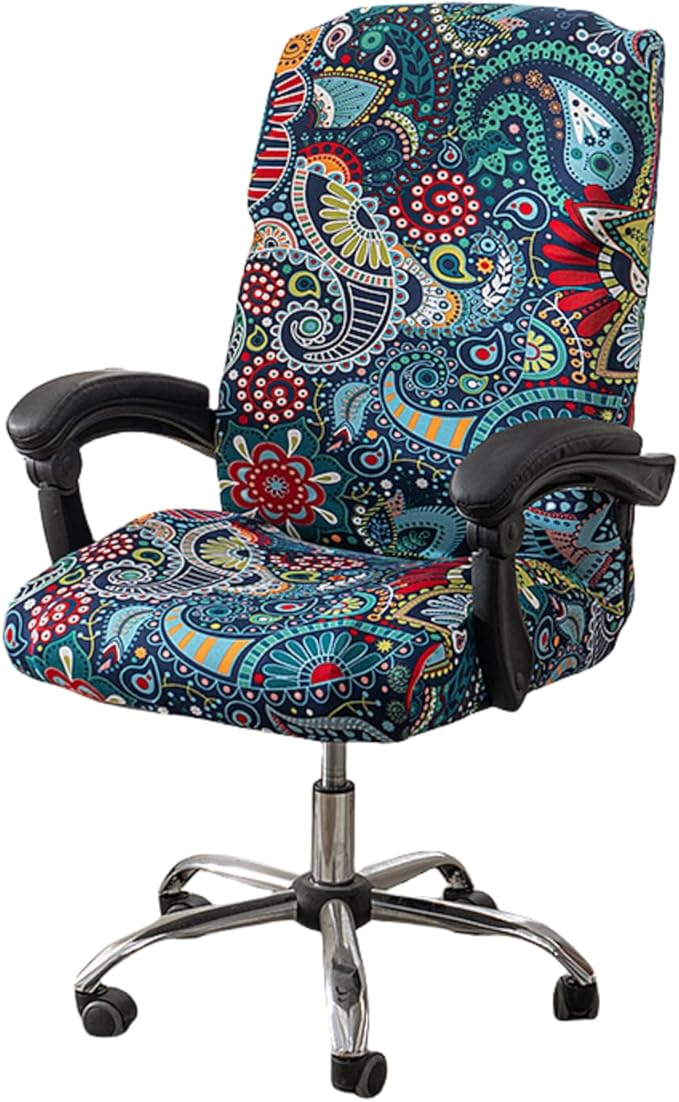 NILUOH Stretch Office Computer Chair Cover with Zipper, Rotating Boss Chair Slipcovers, Soft Chair Cover for Dorm Desk Chair, Soft Fit Universal Removable Spandex