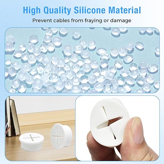 Desk Grommet, 3/4 in 20 mm Silicone Rubber Grommets, White Desk Hole Cover for Cables, Flexible Wall Cord Pass Through Grommet for Office Table Computer Home Furniture Wire Organizer-8 Pcs