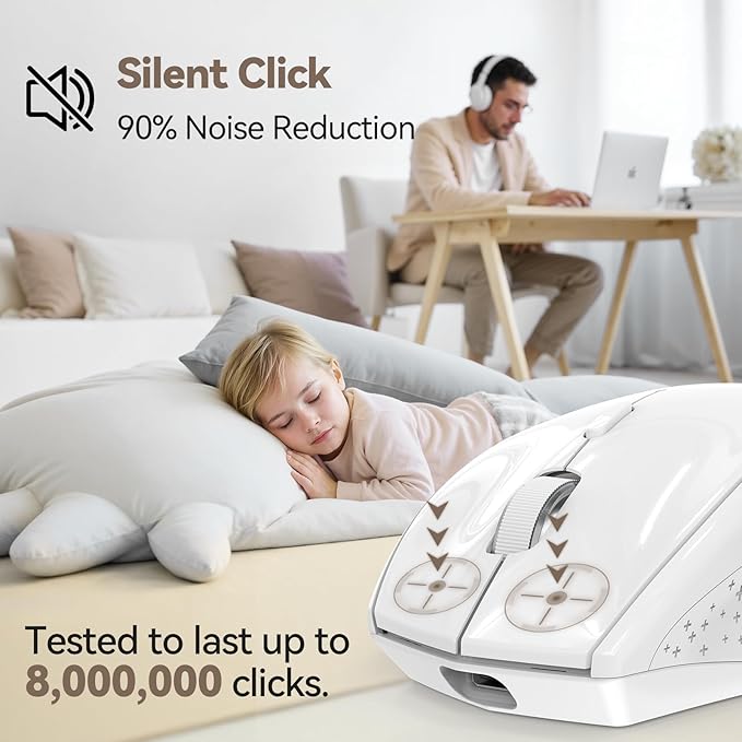 TECKNET Rechargeable Mouse with Jiggler, Plug & Play, 2.4G Connection with USB-C Adapter, Silent Mouse Quiet Click, 6400 DPI Ergonomic Mouse, Cordless Computer Mice for Laptop, Desktop, PC