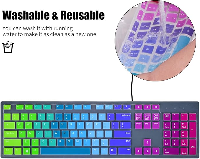 Color Keyboard Cover Skins Compatible with Dell KB216 KM636 Wired Keyboard & Dell Optiplex 5250 3050 3240 5460 7450 7050 & Dell Inspiron AIO 3475/3670/3477 All-in one Desktop Cover Skins(Rainbow)