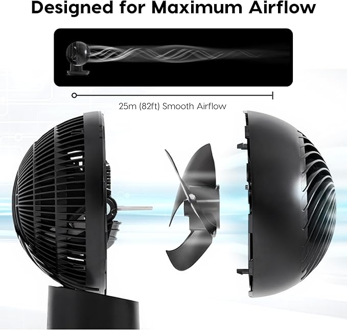 IRIS USA WOOZOO Air Circulator Fan with Remote, Oscillating Table Fan, 8 Speeds, 82ft Max Air Distance, 65° Tilt, Ultra Quiet DC Motor, Small Desk Fan for Bedroom, Office, Dorm, Black