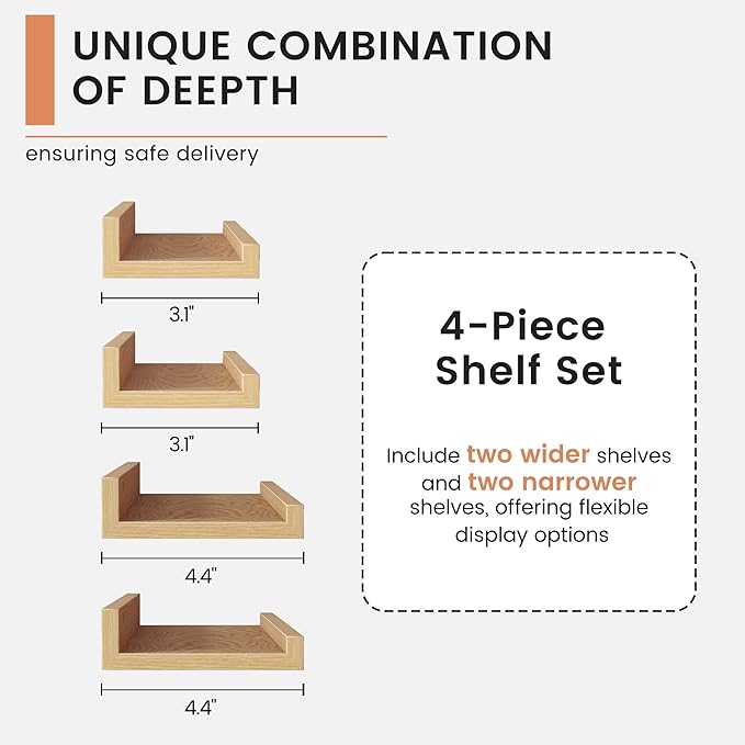FLYJOE Floating Picture Ledge Shelves for Wall Set of 4, 72 Inch Wall Shelves with Lip Long Large Nursery Book Shelf for Toys Storage Kids Bookshelf Wall Mounted Living Room Bedroom Decor Frames