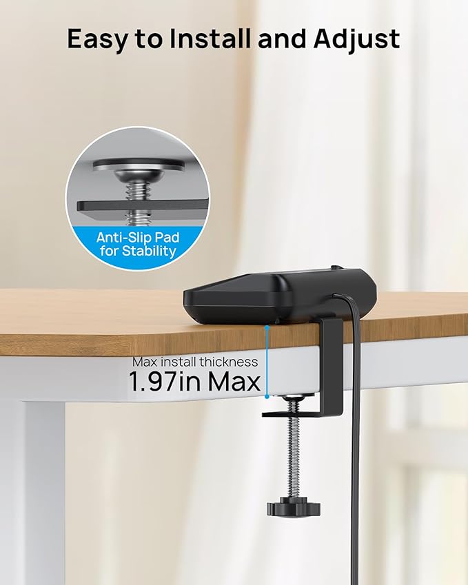 TROND 20W USB C Desk Clamp Power Strip - 1700J Surge Protector with 6 Outlets, Desktop Edge Mount Extension Cord, Fit 1.97" Tabletop, 10FT Flat Plug for Teacher Must Haves, Office, ETL List, Black
