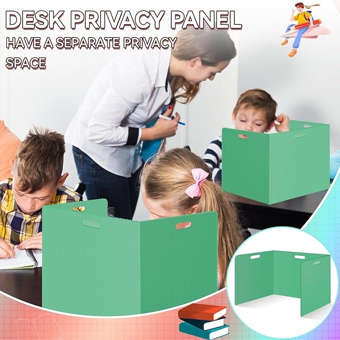 24 Pcs Desk Dividers for Students Plastic Durable and Waterproof Privacy Folders Shields Test Dividers with Classroom Privacy Boards for School Study Teacher Supplies (Green)