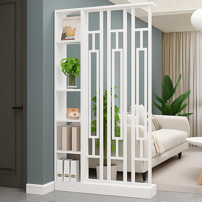 Wall Room Divider - Freestanding Wood Room Divider with Shelves, Wall Divider with Storage Cabinet, Easy Assembly Freestanding Decor for Bedroom, Office