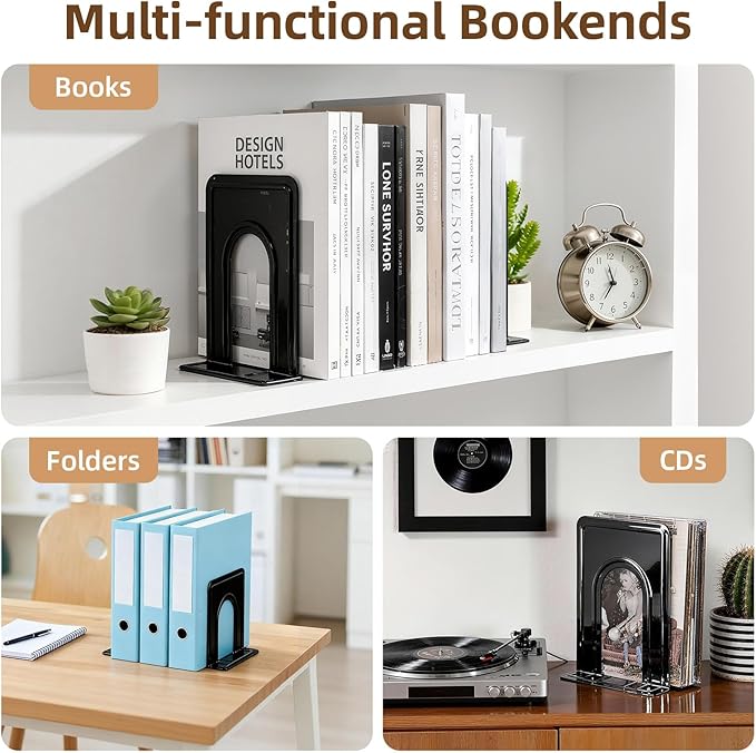 HappyHapi Book Ends, Bookends for Shelves, 24pcs Metal Bookends, Book Ends for Heavy Books Holders for Office Home Library Book Ends Supports, Book Ends to Hold Books Heavy Duty