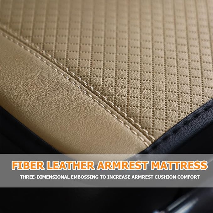 8sanlione Car Armrest Storage Box Mat, Fiber Leather Car Center Console Cover, Car Armrest Seat Box Cover Accessories Interior Protection for Most Vehicle, SUV, Truck, Car (Beige)