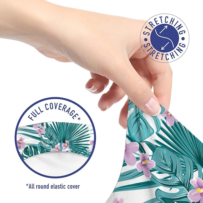 Ambesonne Tropical Office Chair Slipcover, Continued Layout of Palm Leaves Jungle Coconut Monstera Summer Artwork, Protective Stretch Decorative Fabric Cover, Standard Size, Teal Purple