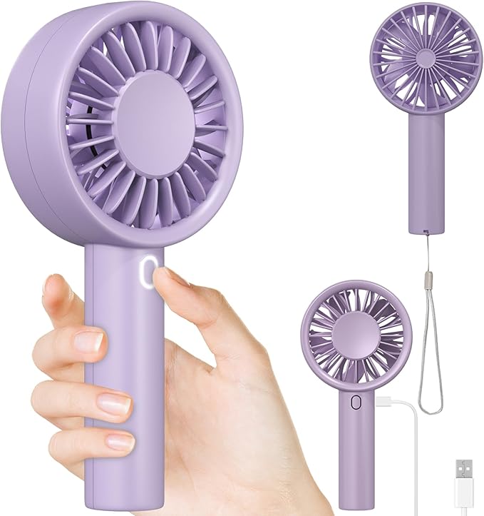 Decute Handheld Turbo Fan Strong Wind Mini Portable Fans, Hand Held USB-C Rechargeable Travel Fan for Indoor Makeup Office Desktop and Outdoor Beach, for Women Girl Men Boy(Purple)