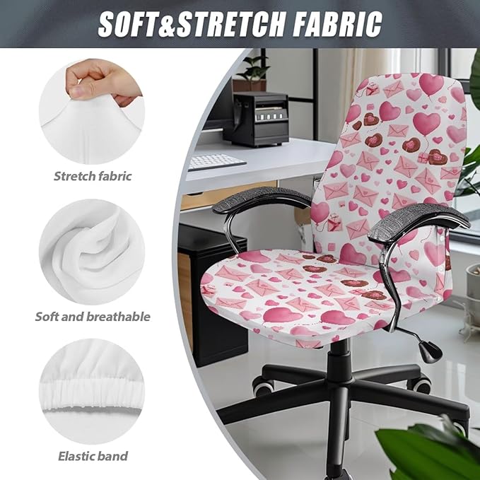 Talayituse Heart Chocolate Letter Print Office Chair Covers, Stretch Computer Chair Cover Universal Boss Chairs Covers Modern Simplism Style High Back Chairs Slipcover Valentine's Day Decor, Large