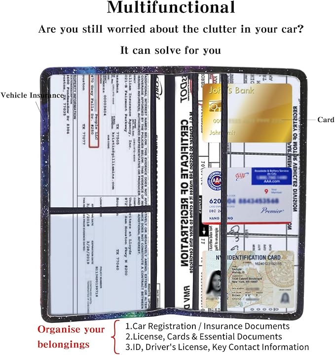 TILDOSAC 2Pack Leather Car Registration and Insurance Card Holder, Car Document Holder for Cards License with Magnetic Shut(Purple+Orange)