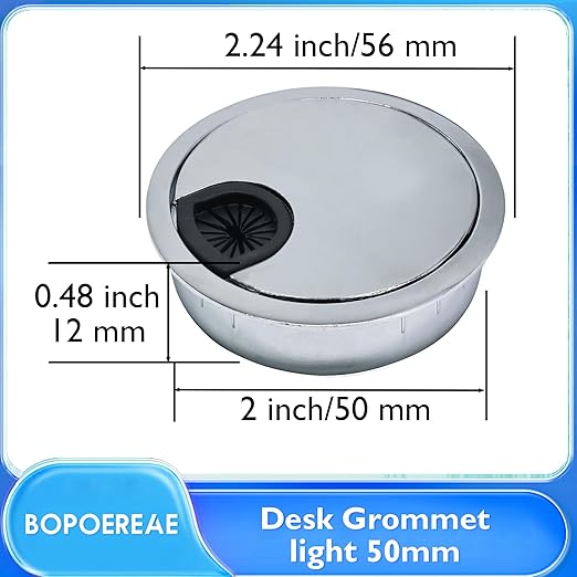 Desk Grommet 2" (50 mm), Desk Cord Hole Cover, Cable Grommet Metal Zinc Alloy Materilal, Desk Hole Grommet for Office and Home Table Cable, Detachable Cable Cord Organizer (Bright Silver 2 Pcs)