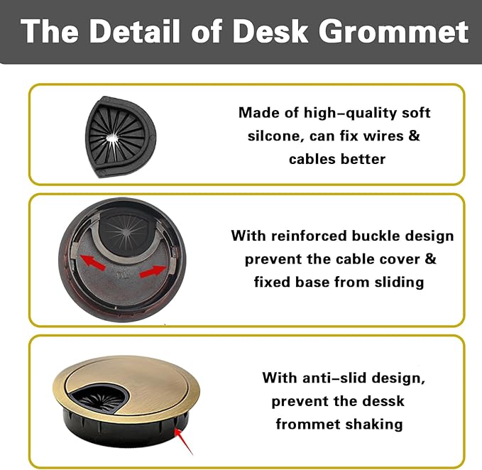 2 PCS Metal Desk Grommet 2 Inch(50mm) Metal Desk Hole Cover for Cables Zinc Alloy Table Cord Hole Cover for Organizing & Hiding Wire Cable - Bronze