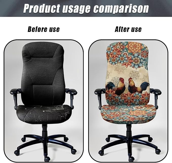 Talayituse Boho Mandala Rooster Chicken Print Office Chair Covers, Stretch Computer Chair Cover, Universal Boss Chair Covers Modern Simplism Style High Back Chair Slipcover, Small
